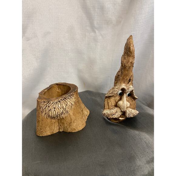 Carved Tree Spirit Old Man Wizard Faux Wood Figure and Stash Box 10 in tall  EUC - Picture 10 of 16